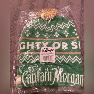 Captain Morgan Green and White naughty or sliced beanie with Pompom